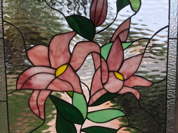 Gorgeous! Pink Stargazer Lily Flower Stained Glass Window Panel