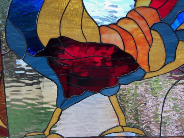 Unique! Colorful Rooster Leaded Stained Glass Window Panel