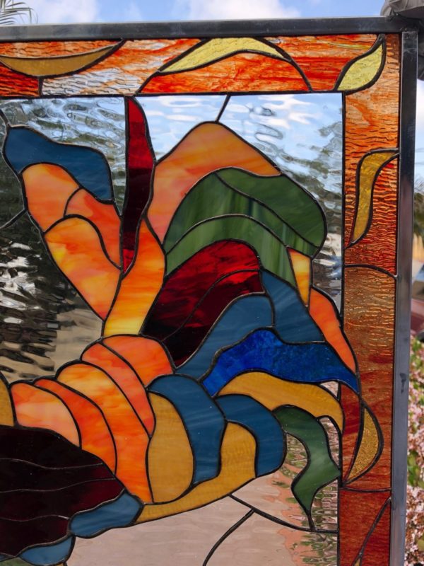 Unique! Colorful Rooster Leaded Stained Glass Window Panel