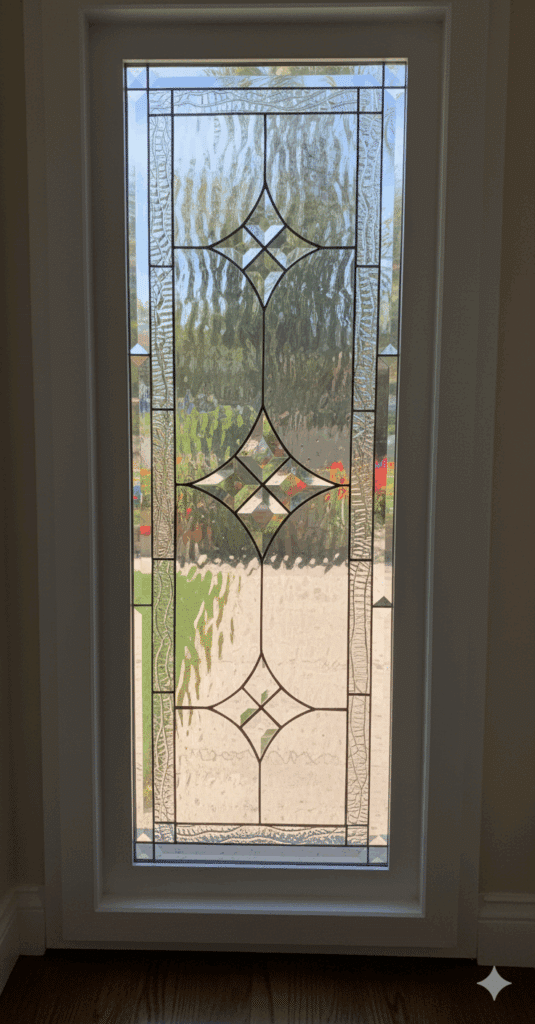 Simple & Elegant!! The "Mountain View" Stained and Beveled Glass Window (Insulated In Tempered Glass & Vinyl Framed)
