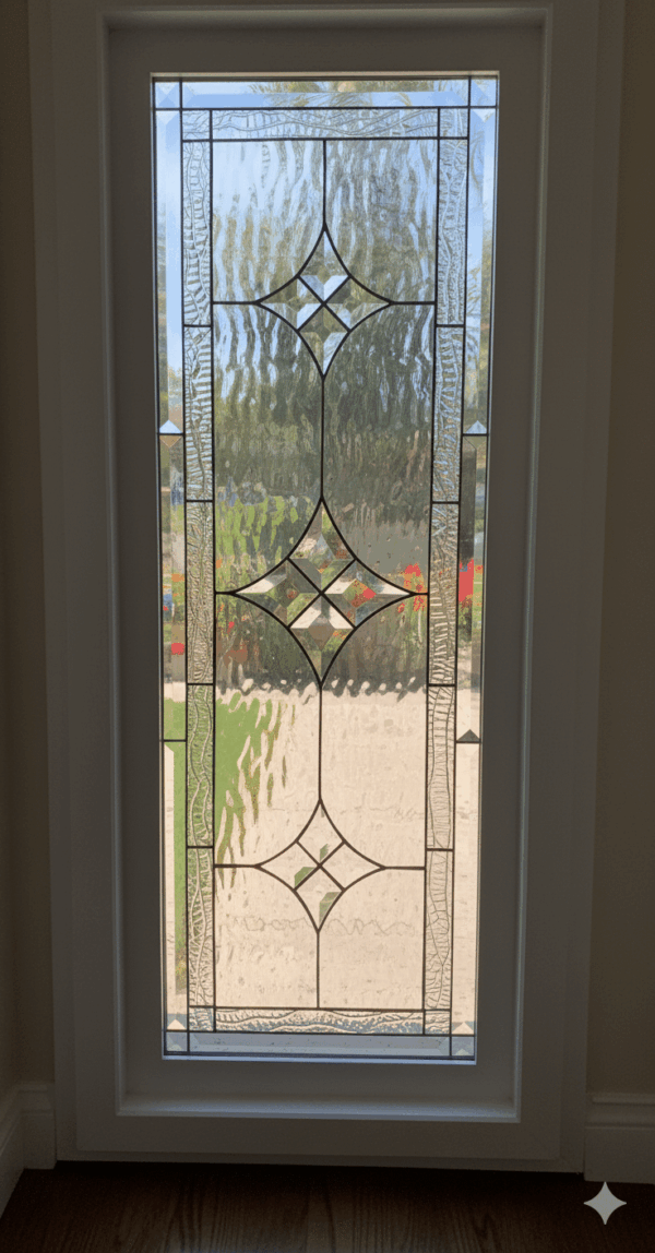 Simple & Elegant!! The "Mountain View" Stained and Beveled Glass Window (Insulated In Tempered Glass & Vinyl Framed)