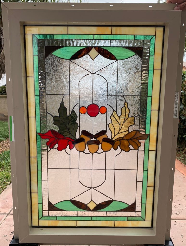 Acorns & Autumn Leaves Stained Glass Window (Insulated In Tempered