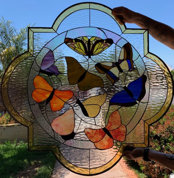 Bright & Beautiful! Hacienda Butterfly Stained Glass Window Panel