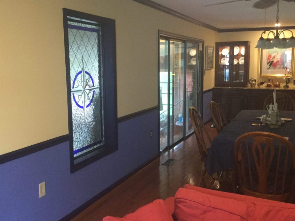 Beveled Compass Rose Stained Glass Window Installed In Dining Room