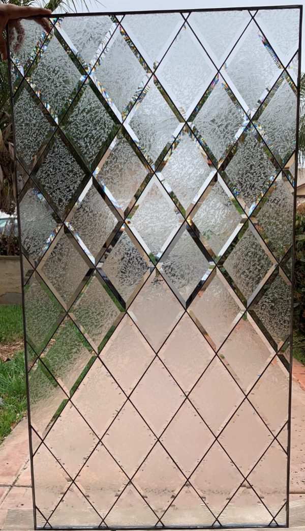 Classic! Frosted Privacy Beveled Glue Chip Diamond Stained Glass Window Panel