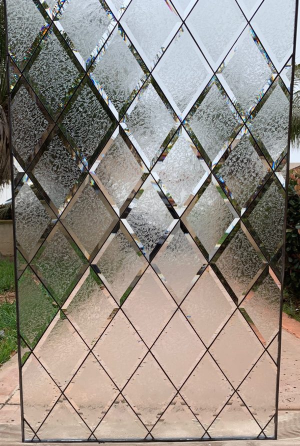 Classic! Frosted Privacy Beveled Glue Chip Diamond Stained Glass Window Panel
