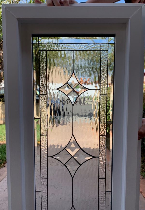 Simple & Elegant!! The "Mountain View" Stained and Beveled Glass Window (Insulated In Tempered Glass & Vinyl Framed)