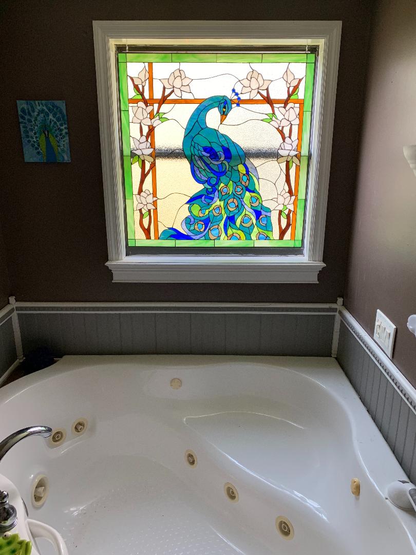 Stained Glass Peacock & Magnolia Flowers