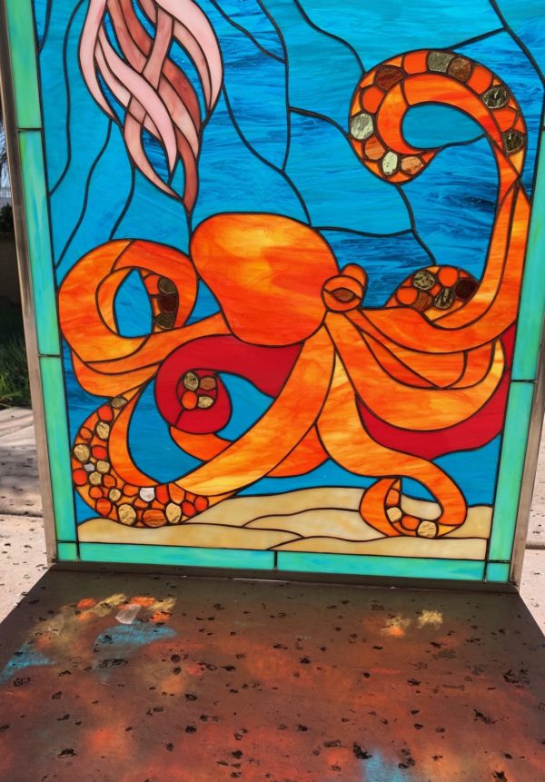 Colorful! Octopus & Jellyfish Stained Glass Window Panel