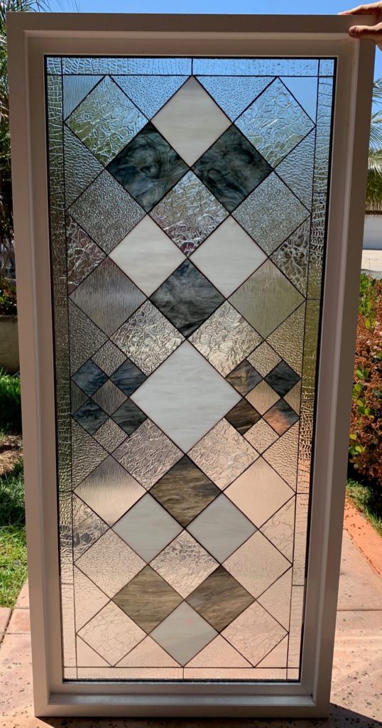 Classy! The "Sugarloaf #2" Clear Textured & Beveled Stained Glass Window (Insulated In Tempered Glass & Vinyl Framed)