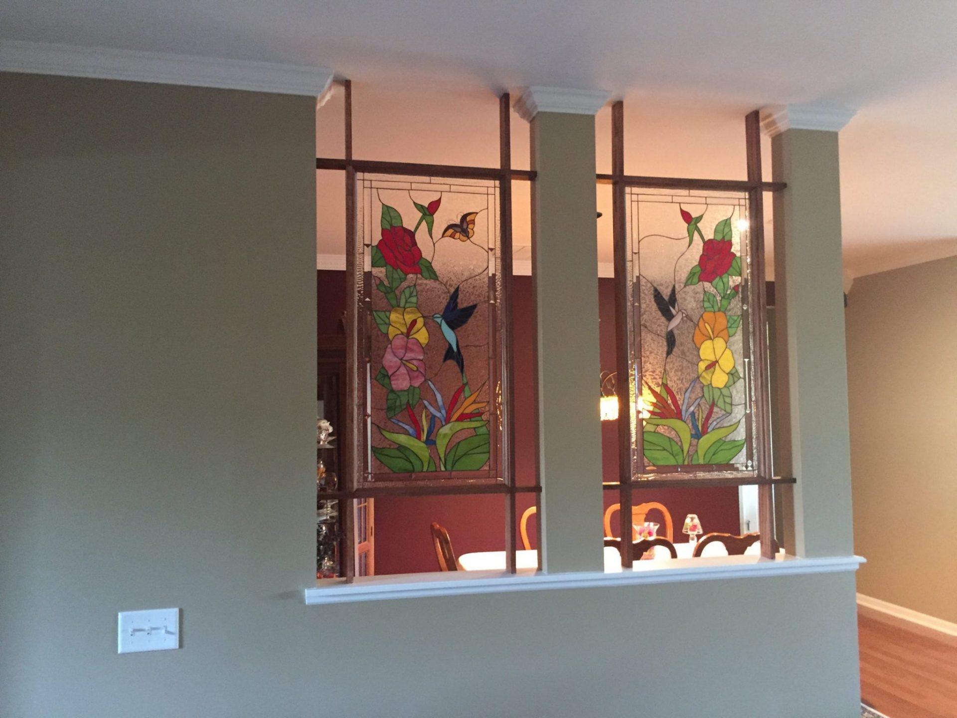 Hummingbird Stained Glass Panels Room Partition