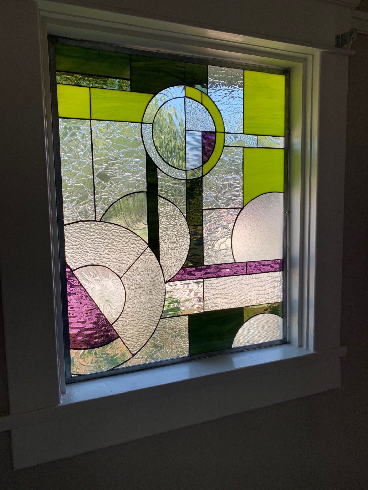 Super Nice! Colored geometric Stained Glass Window Installed In A Living Room