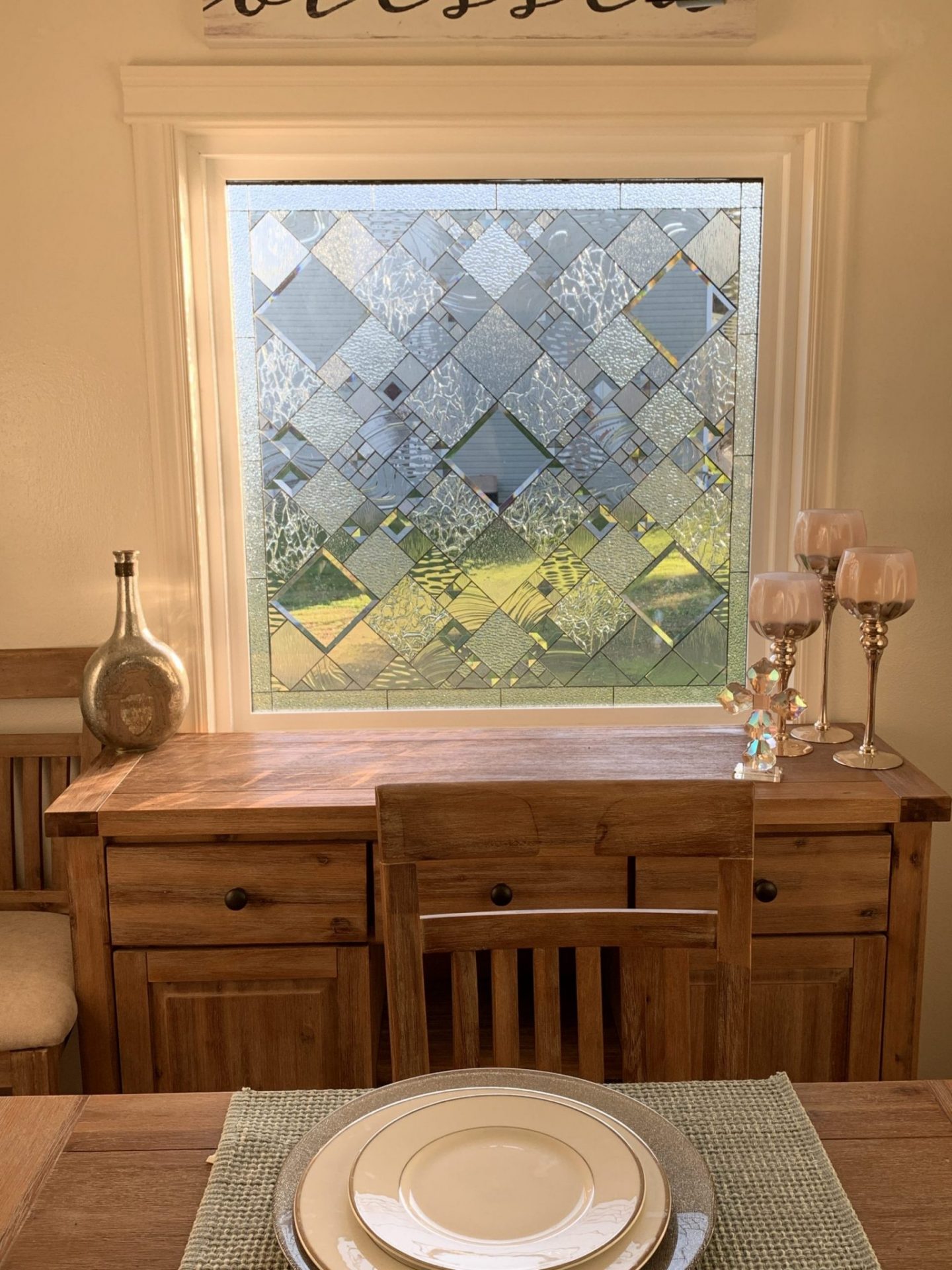 Wow! The "Sugarloaf" All Beveled And Clear Textured Leaded Stained Glass Window Installed In Client's Living Room