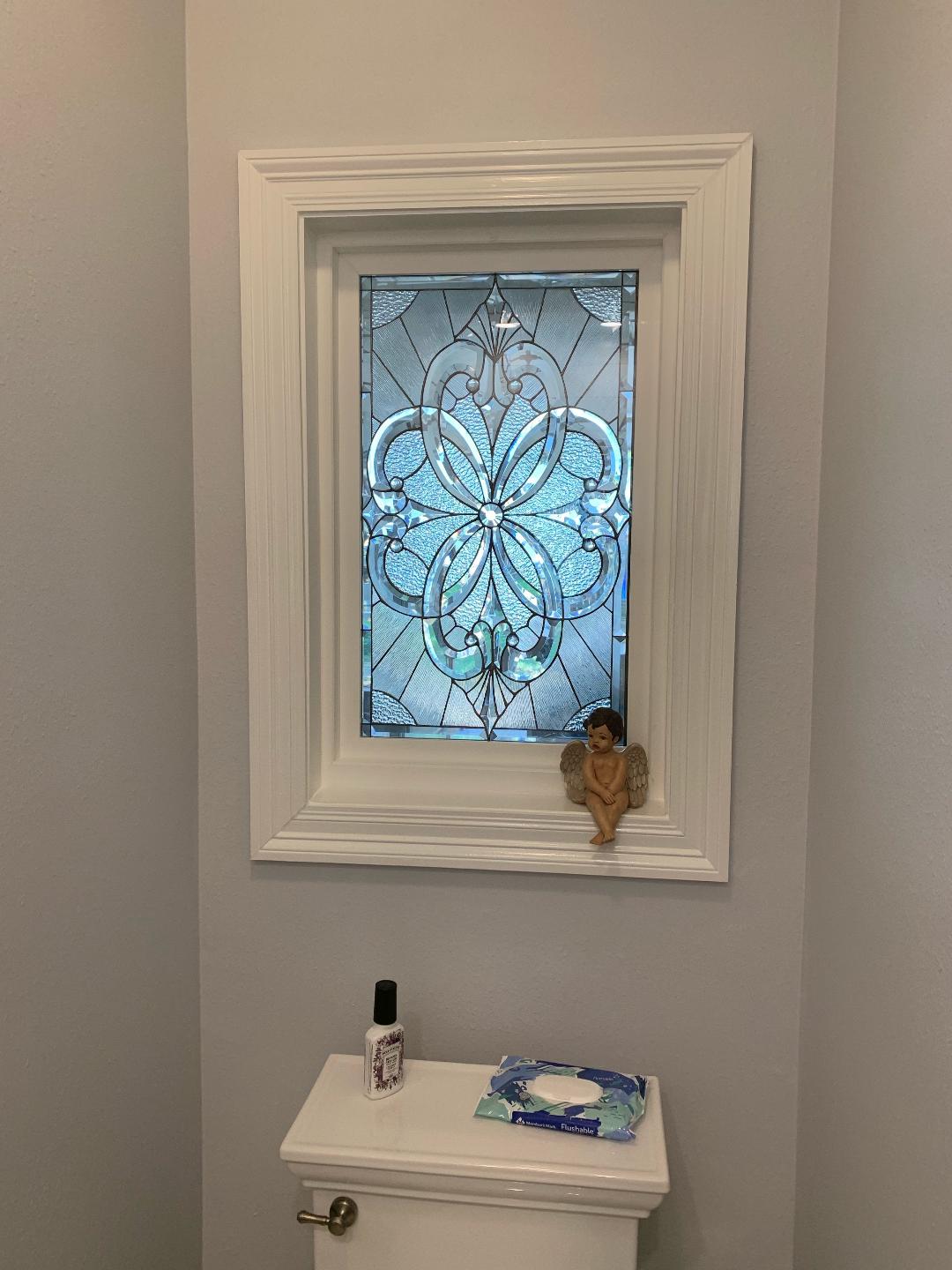 The lovely "Pacifica" All Clear Beveled Window Installed In A Client's Bathroom For Beauty And Light