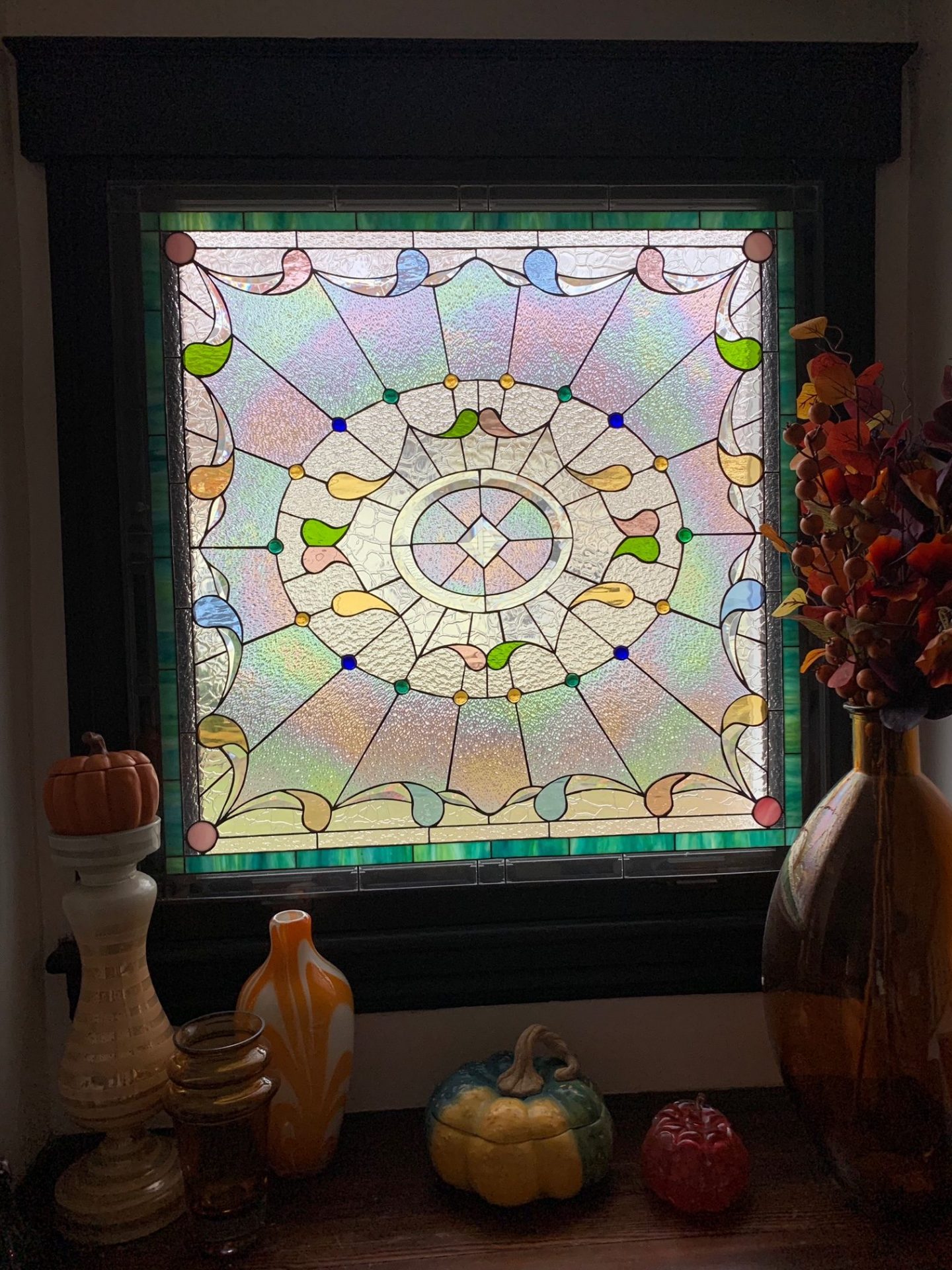 Tear Drops & Jewels Iridescent Stained Glass Window