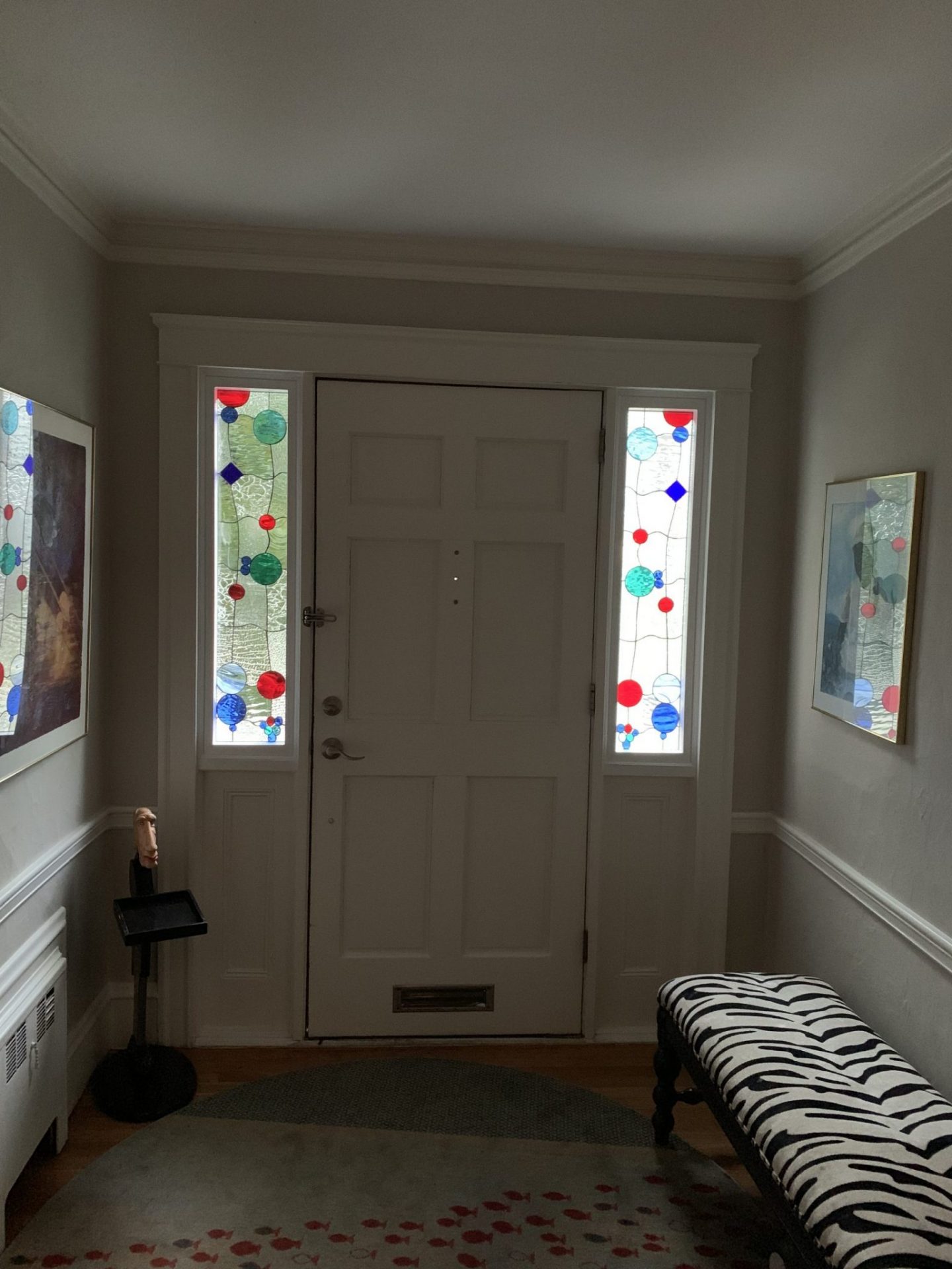 Abstract Bubbles Stained Glass Sidelites for Privacy & Natural Light from exterior