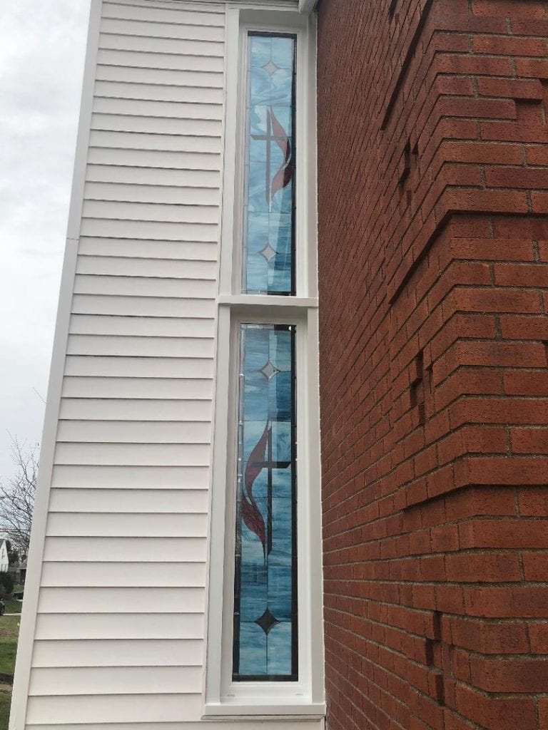 Methodist Cross Stained Glass Window Exterior View