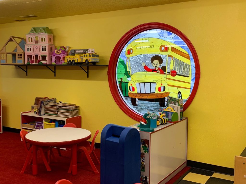 School Bus Stained Glass Window for preschool in Texas