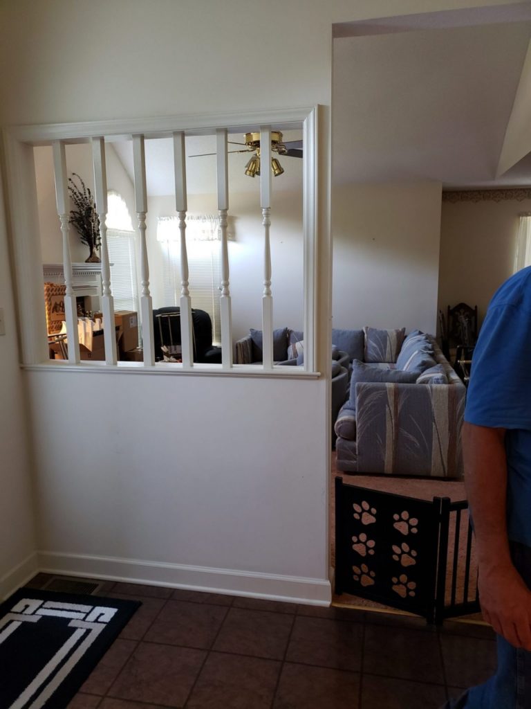 Heron design Stained Glass hang as a compliment to her entryway (before)