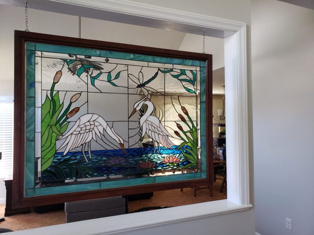 Heron design Stained Glass hang