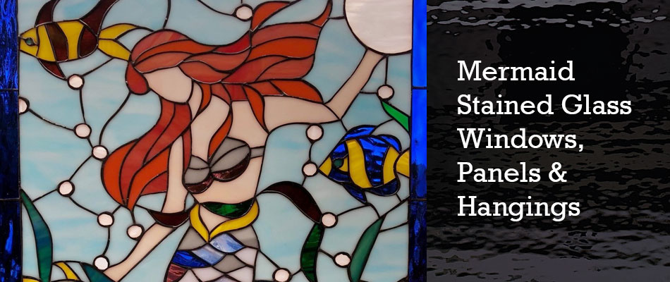 Mermaid Stained Glass Panels, Windows, Hangings