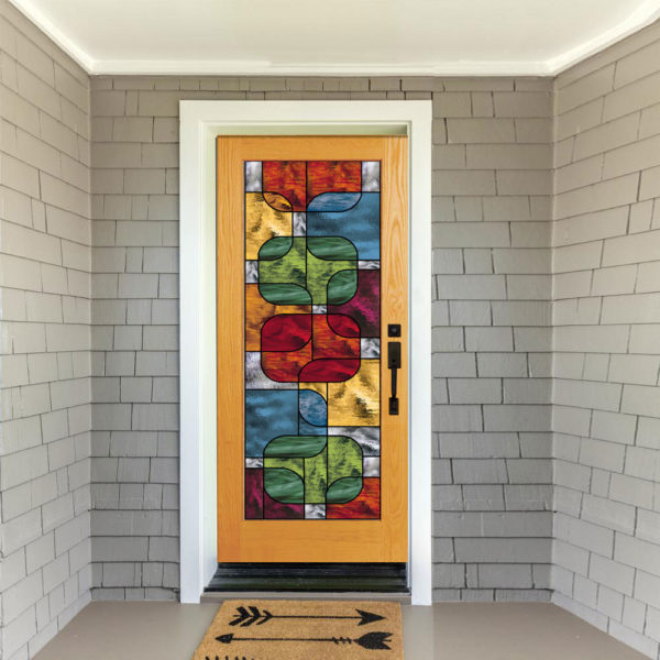 The "Spectrum" Abstract Stained Glass Douglas Fir French Door