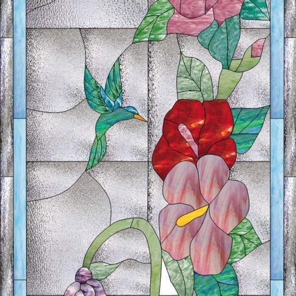 Butterfly Hummingbird & Blossom Stained Glass Douglas Fir French Door