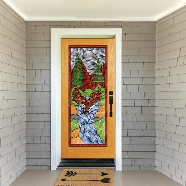 The "Colorado" Eagle & River Stained Glass Douglas Fir French Door