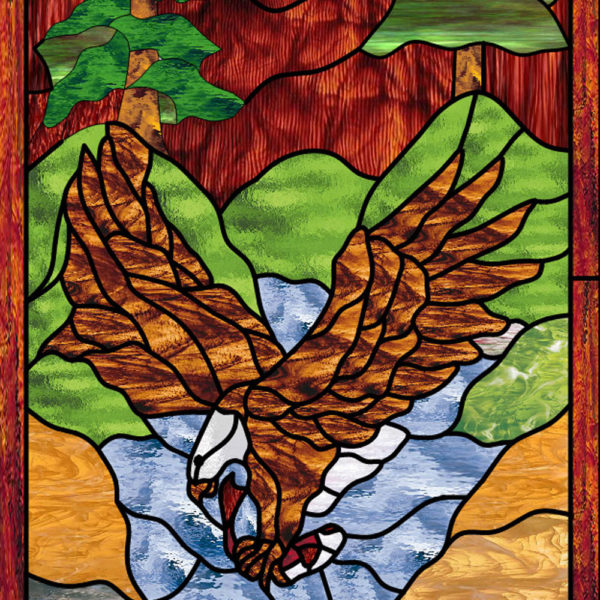 The "Colorado" Eagle & River Stained Glass Douglas Fir French Door