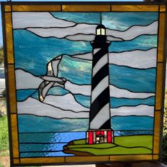 Ready to Ship! 17 .5-in wide x 18-in High Cape Hatteras lighthouse Stained Glass