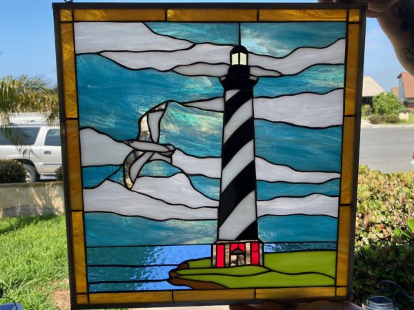 Ready to Ship! 17 .5-in wide x 18-in High Cape Hatteras lighthouse Stained Glass