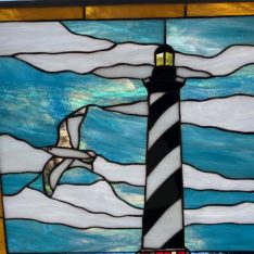 Ready to Ship! 17 .5-in wide x 18-in High Cape Hatteras lighthouse Stained Glass