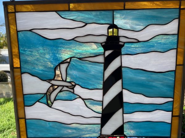 Ready to Ship! 17 .5-in wide x 18-in High Cape Hatteras lighthouse Stained Glass