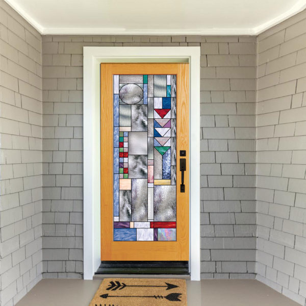 The "Naperville" Prairie Style Stained Glass Douglas Fir French Door