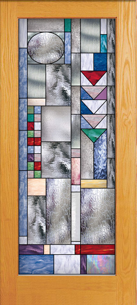 The "Naperville" Prairie Style Stained Glass Douglas Fir French Door