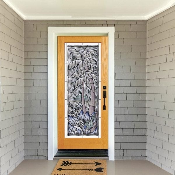 The Palm Paradise Stained Glass Douglas Fir French Door