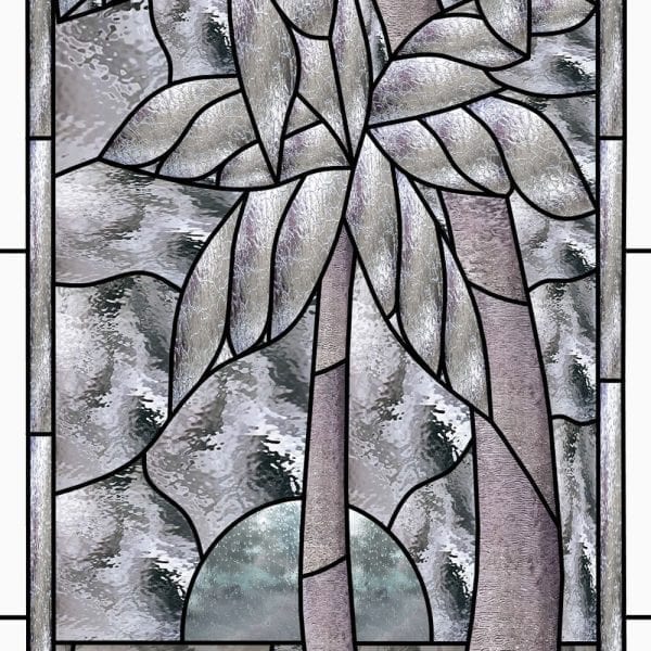 The Palm Paradise Stained Glass Douglas Fir French Door
