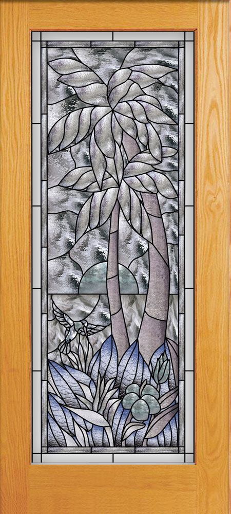 The Palm Paradise Stained Glass Douglas Fir French Door