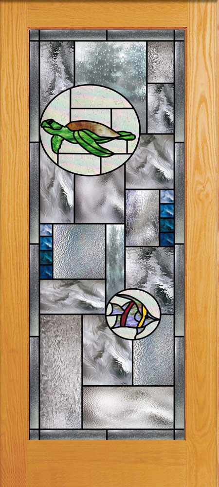 Sea Turtle & Angelfish Stained Glass Douglas French Door