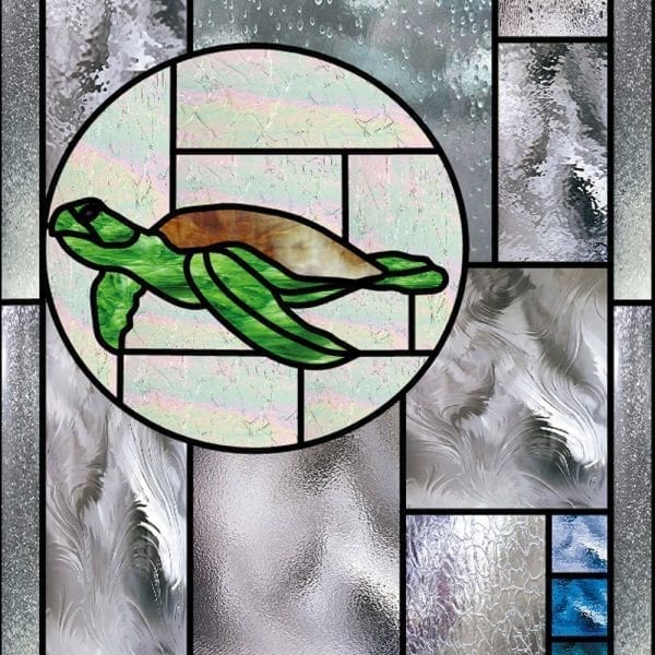 Sea Turtle & Angelfish Stained Glass Douglas French Door