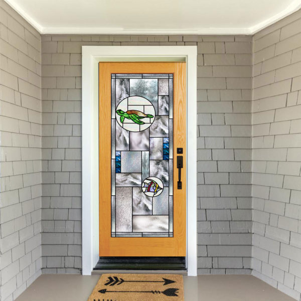 Sea Turtle & Angelfish Stained Glass Douglas French Door