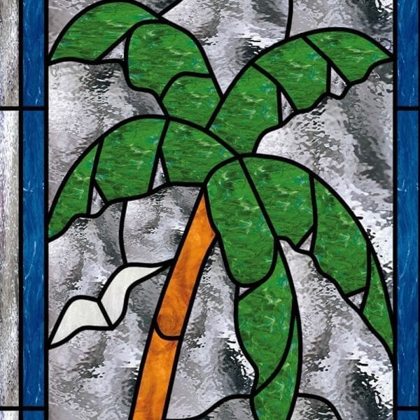Lovely Palm & Sunset Stained Glass Door