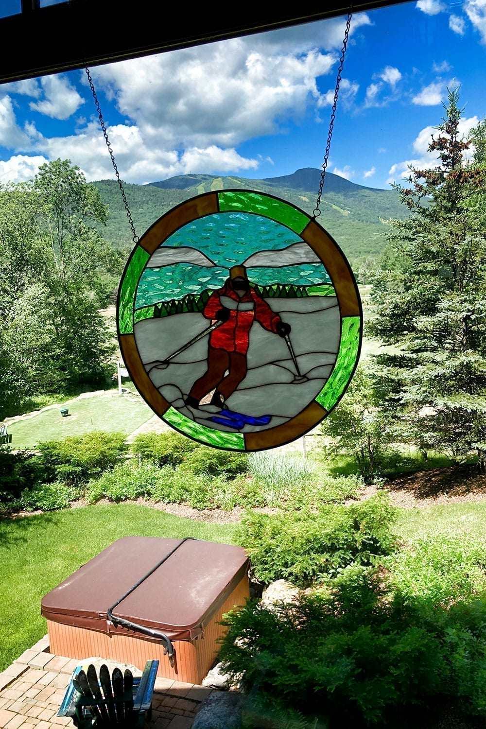 Hanging Snow Skier Leaded Stained Glass