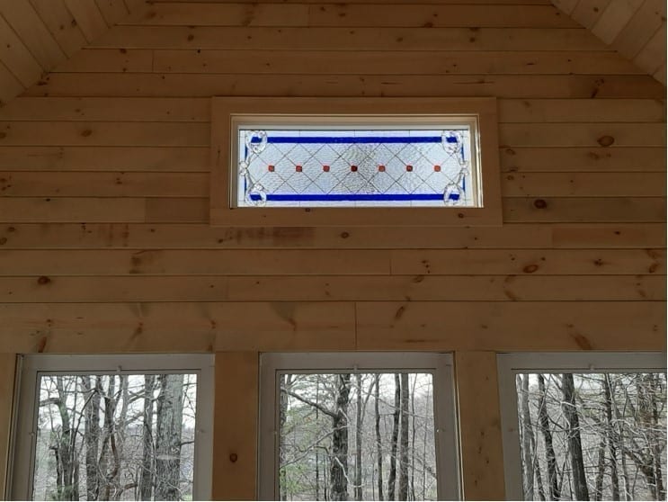 The “Diamond & Jewels ” Mission Beveled Stained Glass Transom window installed