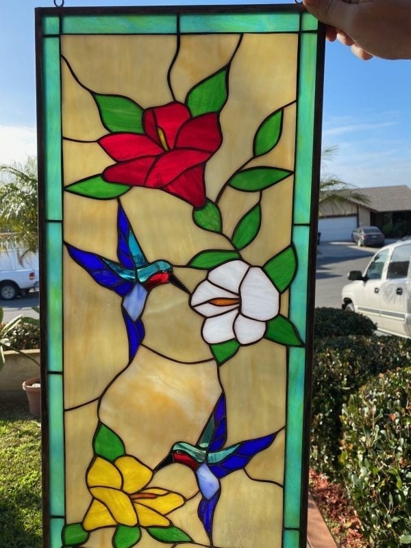 Elegant Hummingbird & Flower Stained Glass Window