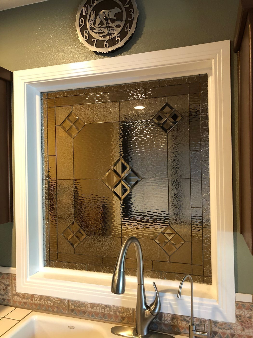 Glue Chip Glass Stained Glass Window installed in a Kitchen