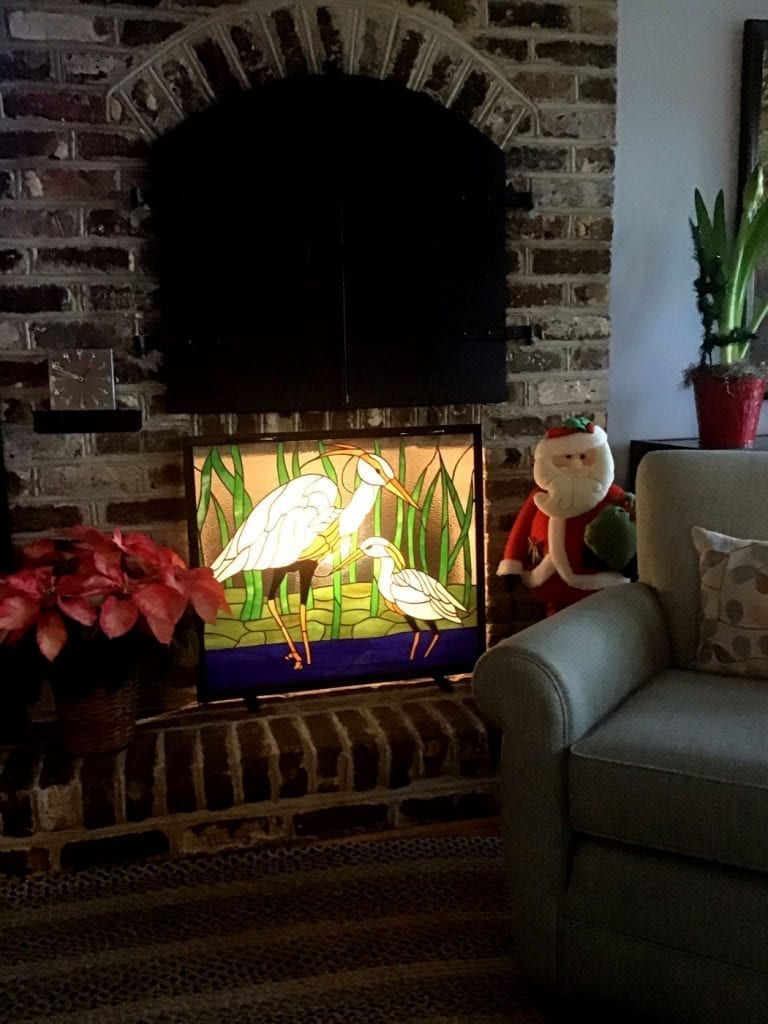 Artificially illuminated Egret Stained Glass Window panel