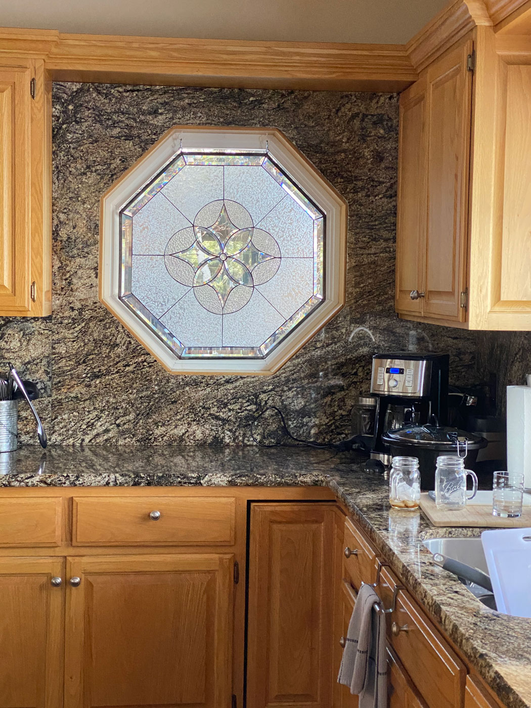 Beautiful octagon Stained Glass Installed in a Kitchen
