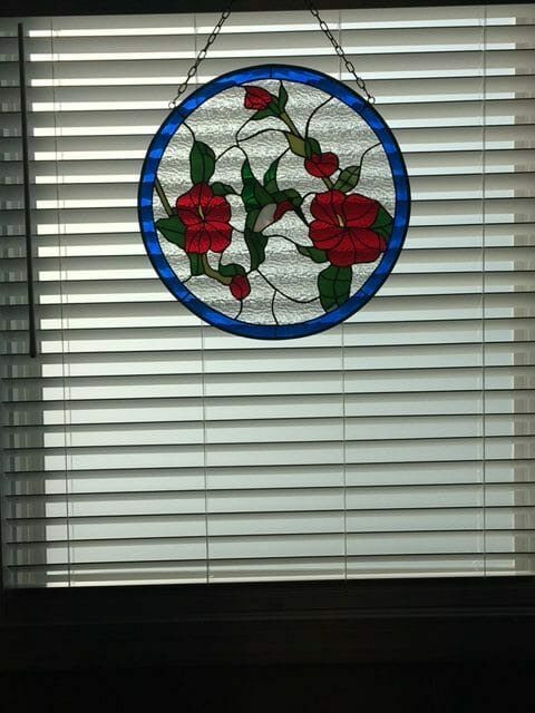 Hummingbird and roses round Stained Glass