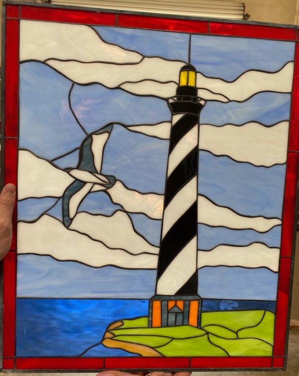 East Coast Lighthouse & Seagull Stained Glass Window